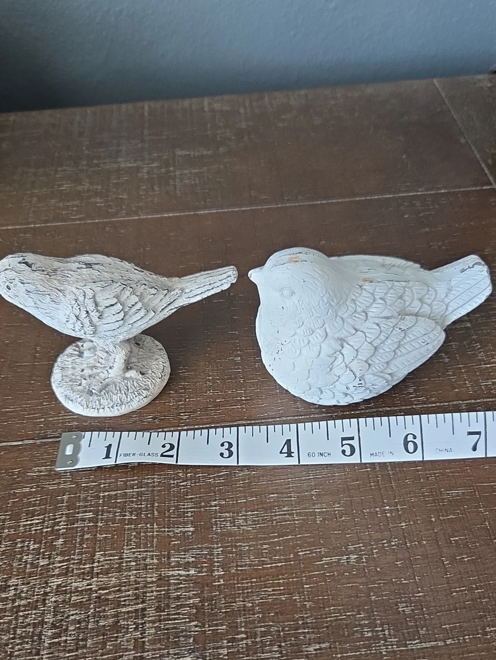 Rustic Shabby Chic White & Cream Bird Figurines Farmhouse Cottage Decor Set of 2